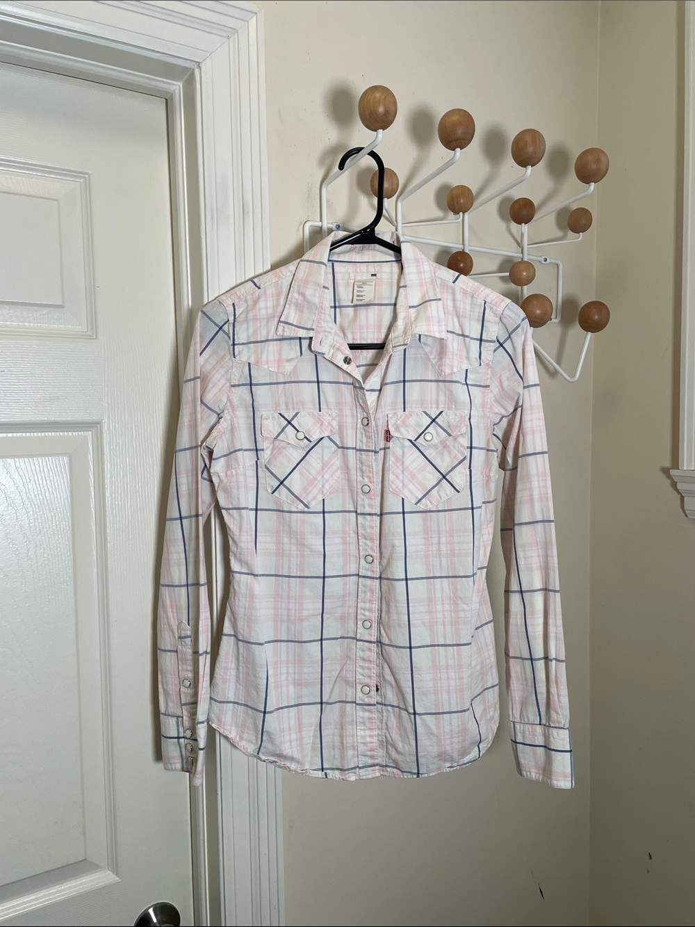 Levi's Western Pearl Snap Button Down Long Sleeve Shirt - Light Pink - S